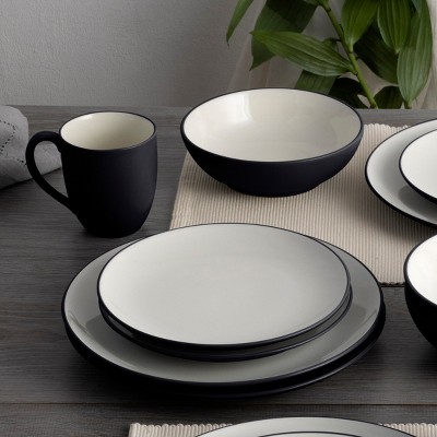 Matte Black and White Ceramic 4-Piece Dinnerware Set