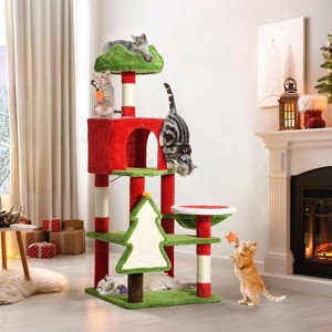 Christmas Cat Tree Tower for Indoor Cats, 54in Multi-Level Cat Climbing Tower with Cat Condos, Top Perches, Hammock - 1 of 4