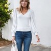 Amaryllis Women's V-Neck Puff Long Sleeve Knit Top with Fitted Cuffs Elegant Design Soft Fabric for Versatile Day-to-Night - 2 of 4