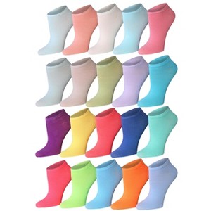 Tipi Toe Women's 20 Pairs Solid Colored Vivid Pastel Symphony Lime Orange Blue Yellow Cyan Fuchsia Pink Low Cut/No Show Socks - 1 of 4