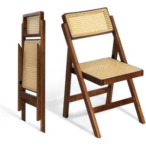 VINGLI 2-Pack Rattan Folding Chair, 360° Swivel Backrest, Rubberwood Frame - 1 of 4