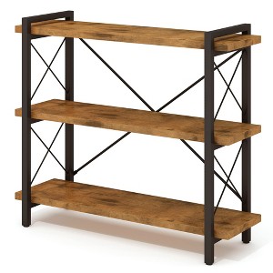 Aoibox 3-Tier Industrial Bookcase Rustic Wood Metal Bookshelf Horizontal Open Shelf Adjustable Sturdy Easy Assembly - 1 of 4