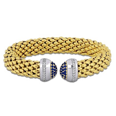 EVERLY JEWELRY | Two Tone Silver 0.86 CT TGW white, Blue Cubic Zirconia wide popcorn stretch Bangle