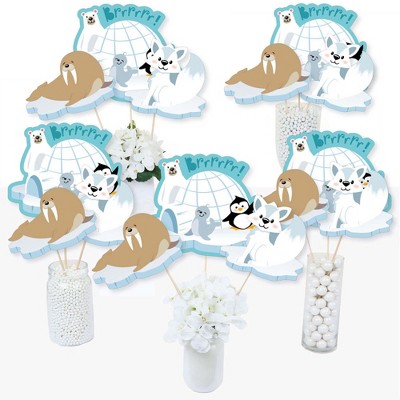 Big Dot of Happiness Arctic Polar Animals - Winter Baby Shower or Birthday Party Centerpiece Sticks - Table Toppers - Set of 15