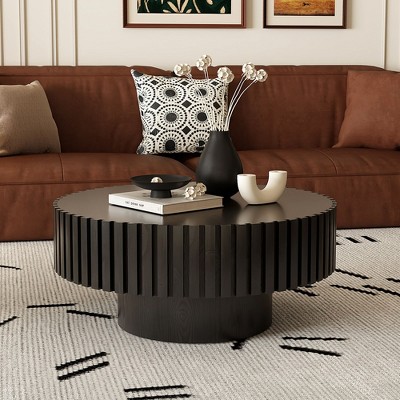 NicBex Modern Round Handcrafted Relief Coffee Table for Living Room,Wooden Tea Table with Sturdy Pedestal,Accent Center Table
