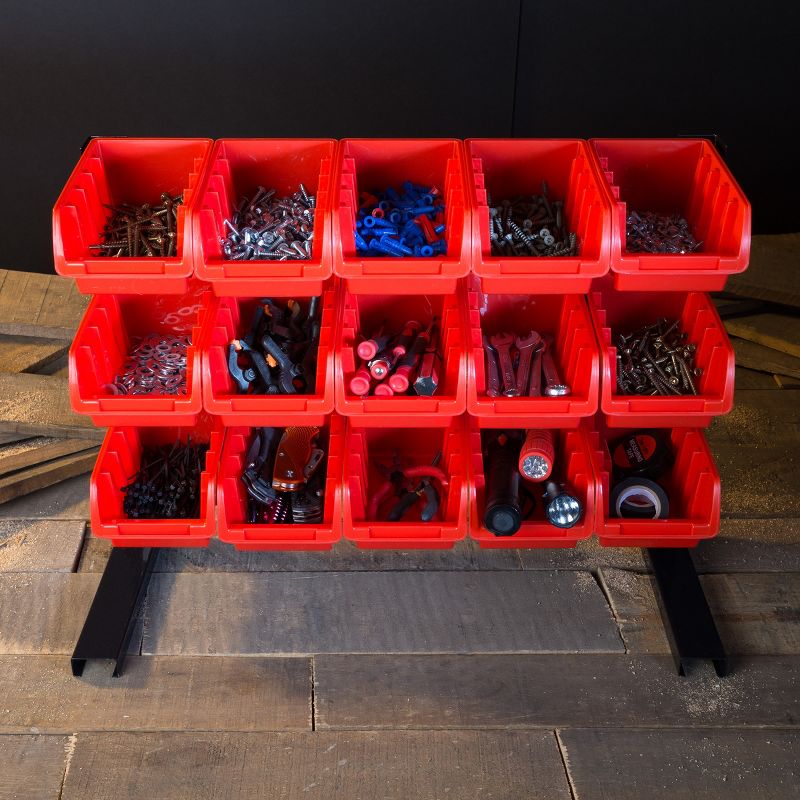 Fleming Supply 15-Bin Storage Rack Organizer for Tools, Hardware, and Crafts - Red and Black, 3 of 4