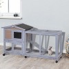FDW Wood Rabbit Hutch Rabbit Cage Bunny Hutch Rolling Large Bunny Cage Indoor Outdoor Two Story Guinea Pig Hutch Rabbit House with Wheels, Grey - 2 of 4