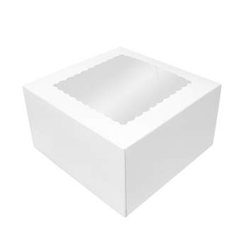 O'Creme White Cardboard Cake Box with Scalloped Window, 10" x 10" x 5" - Pack of 5