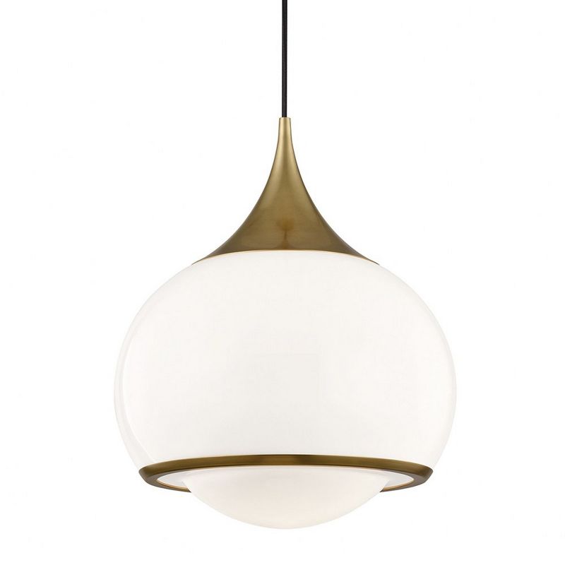 Mitzi Reese 1 - Light Pendant in  Aged Brass Shiny Opal White Glass Shade  Shade, 1 of 2