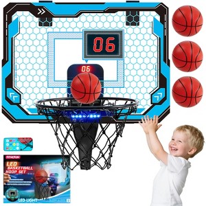 Joyfy Kids Mini Basketball Hoop, Light Up Over The Door Basketball Hoop With Scoreboard & 4 Balls, Indoor Toy Basketball Game Gift For Boys Age 3+ - 1 of 4