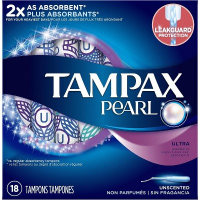 Tampax Pearl Ultra Unscented Plastic Tampons, 18 Count