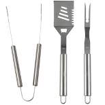 Cheer Collection 3-Piece Stainless Steel BBQ Grilling Utensil Set