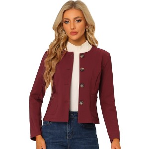 INSPIRE CHIC Women's Casual Fall Round Neck Button Front Elegant Work Blazer - 1 of 4