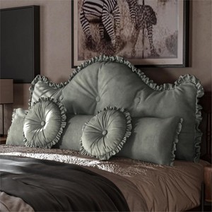 Hachikiko Bed Pillow Set - 4-Piece Decorative Throw Pillows with Headboard & Body Pillow, Velvet Soft Gray, Includes Inserts - 1 of 4
