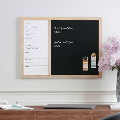 Light Natural Woodgrain Magnetic Weekly Calendar Dry Erase and Chalk Board 24" x 18"