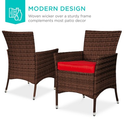 5-Piece Red Wicker Patio Dining Set with Glass Tabletop