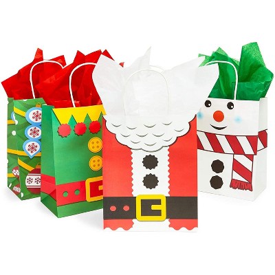 Bright Creations 24 Pack Christmas Gift Wrap Bags with Tissue Paper, 4 Designs (8 x 10 x 4.7 in)
