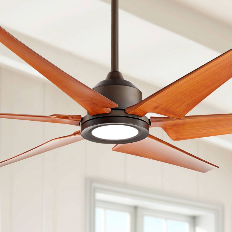 72" Casa Vieja Power Hawk Modern Indoor Outdoor Ceiling Fan with Dimmable LED Light Remote Oil Rubbed Bronze Painted Wood Damp Rated for Patio House, 2 of 10