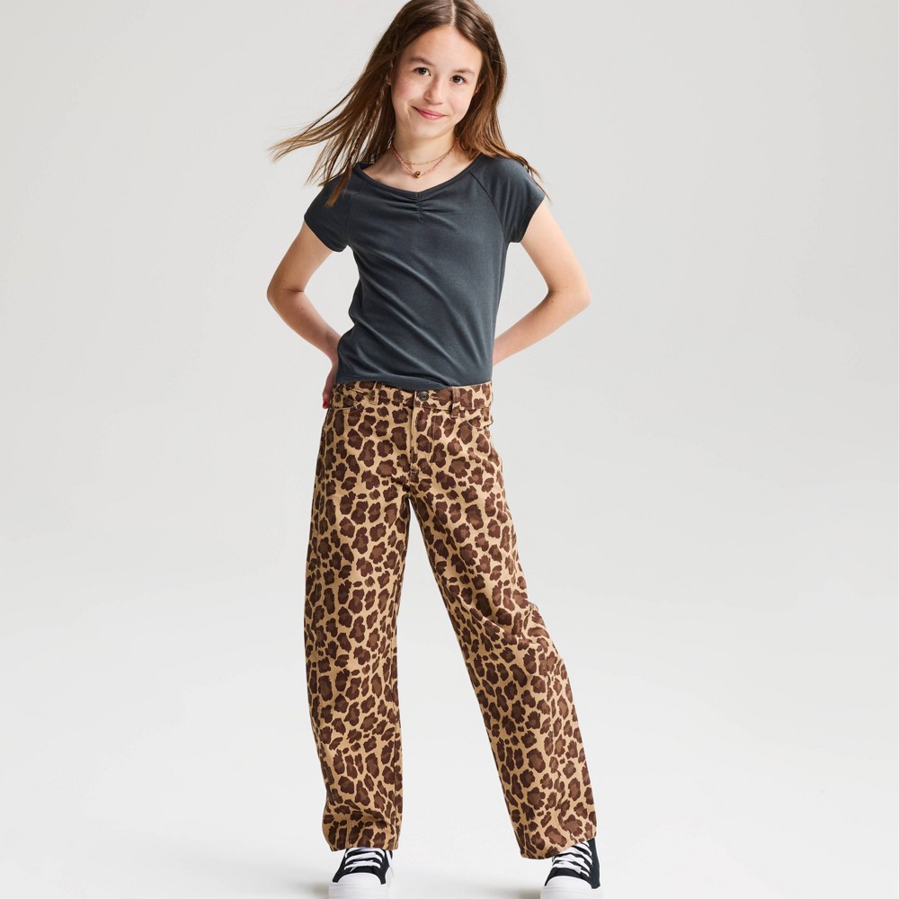 Girls' Mid-Rise Barrel Leg Pants - Cat & Jack™ Brown S