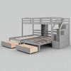 Twin over Twin & Twin Triple Bunk Bed with Storage Drawers, Shelves, and Staircase, No Box Spring Needed, Gray Wood Frame - 4 of 4