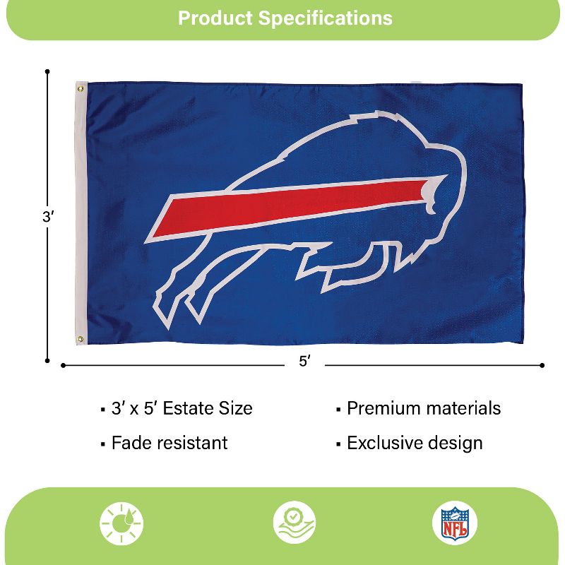 3'x5' Single Sided Flag w/ 2 Grommets, Buffalo Bills, 3 of 6