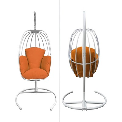 73.6"Indoor Outdoor Hanging Egg Swing Chair with Cushion and C Stand; Egg Shaped Hanging Swing Chair