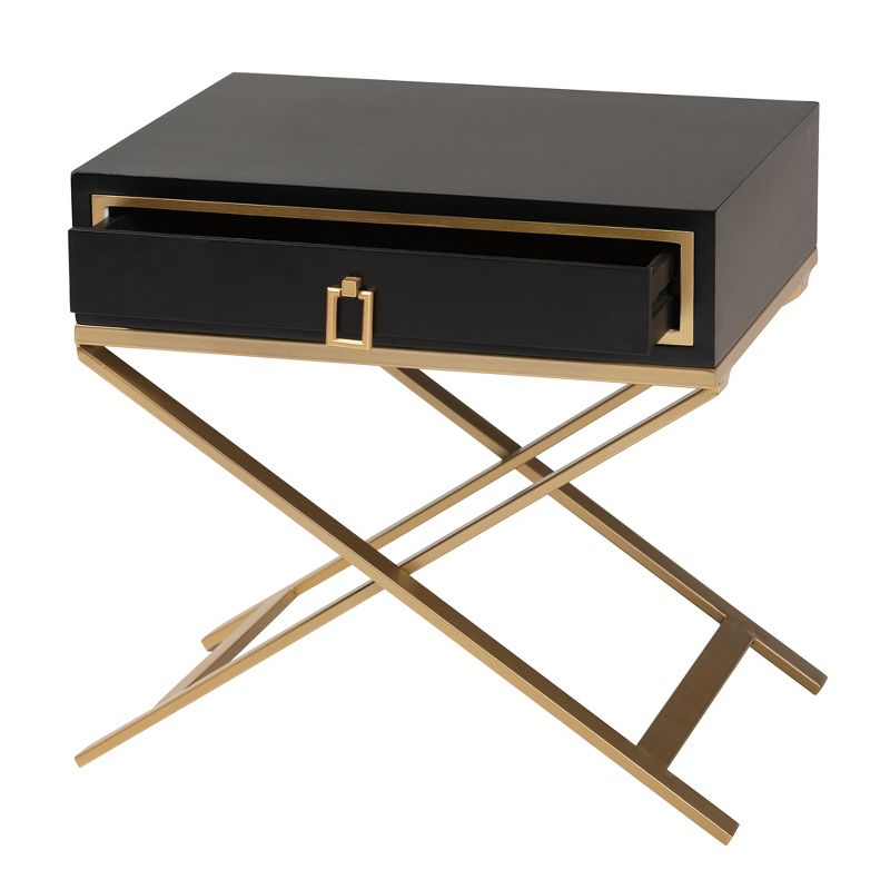 Baxton Studio Lilibet Modern Glam and Luxe Black Finished Wood and Gold Metal 1-Drawer End Table, 3 of 10
