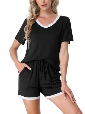 cheibear Women's Soft Shorts Sleeve Nightwear with Pockets Pajama Set 2 Pcs