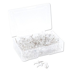 U Brands Standard Push Pins Plastic Clear Silver Pin 7/16" 200/Pack 3088U06-24 - 1 of 4