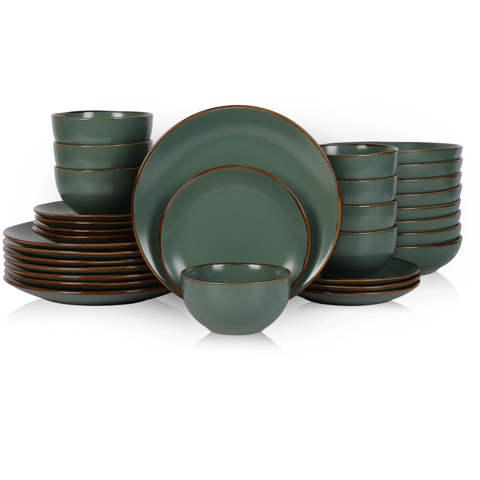 Stone Lain Brasa 32-Piece Stoneware Dinnerware Set, Service for 8, Green