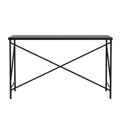 Black Wood Grain Parsons Desk with Metal X-Frame