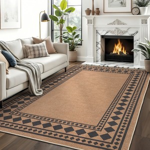 Area Rugs Modern Bordered Rug Easy Jute Rug Non-Slip Low Pile Indoor Outdoor Rugs for Living Room Patio Backyard - 1 of 4
