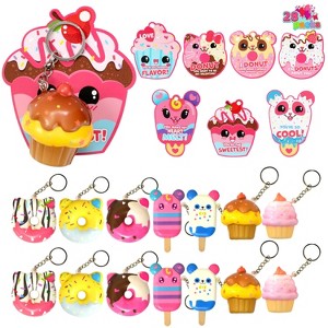 Joyfy  28 Packs Dessert Squishy Toys Stress Relief Keychains with Cards for Classroom Exchange Gift, Valentine Party Favors - 1 of 4