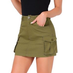 INSPIRE CHIC Women's Cotton Cargo Pockets Stretch Denim Mini Skirt - 1 of 4