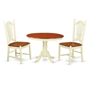 HomeStock 3-Pc Buttermilk and Cherry Solid Wood Top - Round Dining Room Set - Seats 4 - 1 of 4