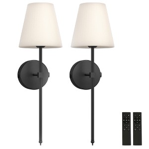 DORESshop 8 in. 1-Light Black Wall Sconce, Wall Sconce with Detachable Bulbs and Fabric Shade for Living Room(2-Pack） - 1 of 4