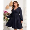 Coolmee Women's Plus Size Dress V Neck Long Sleeve Front Knotted Elastic Elegant Dress A Line Knee Length Midi Dress - 4 of 4