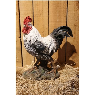 16" Polyresin Rooster Statue Black/White - Hi-Line Gift