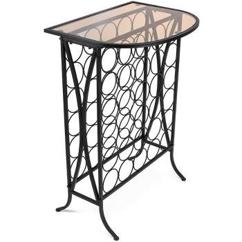 Sorbus Wine Rack Stand Bordeaux Chateau Style with Glass Table Top.