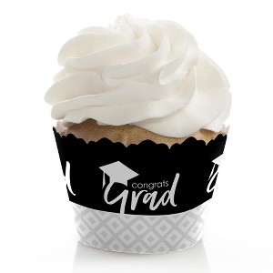 Big Dot of Happiness Black and White Graduation Party Decorations - Party Cupcake Wrappers - Set of 12 - 1 of 4