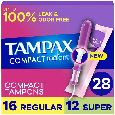 Tampax Pocket Radiant Compact Duopack Regular/Super Absorbency Unscented Plastic Tampons - 28ct