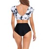 Women's V Neck Bikini Set Two Piece Ruffled Top Bathing Suits High Waisted Bikini Bottom U Back Swimwear - 4 of 4
