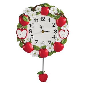 Collections Etc Hand-Painted Apple Blossom Pendulum Wall Clock WALL CLOCK White - 1 of 2