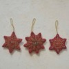 Storied Home Cotton Velvet Snowflake Ornament with Glass Beads and Embroidery, Red and Gold, Set of 3 - 2 of 2