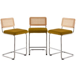 Bekrvio Bar Stools Set of 2/3/4, 26”/30" Barstool with Rattan Back, Velvet-Upholstered & Chrome Frame,Mid Century Modern Kitchen Stool for Island - 1 of 4