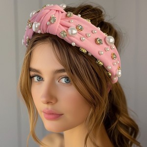 Wrapables Wide Knotted Headbands, Top Knot Headbands for Women and Girls, Jewel Pink - 1 of 4