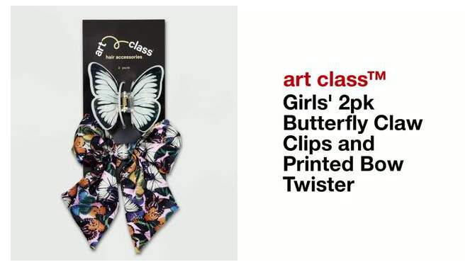 Girls&#39; 2pk Butterfly Claw Clips and Printed Bow Twister - art class&#8482;, 2 of 6, play video