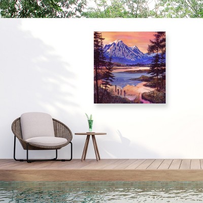 "Mountain Lakeshore At First Light" Outdoor Canvas