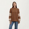 Anna-Kaci Women’s Patterned Knit Pullover Top with Textured Waffle Stitch Body, Contrast Ribbed Mock Neck - 2 of 4