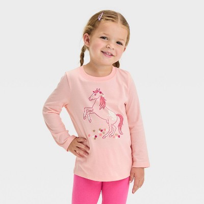 Image of Toddler Girls' Long Sleeve Horse Graphic T-Shirt - Cat & Jack™ Pink 5T